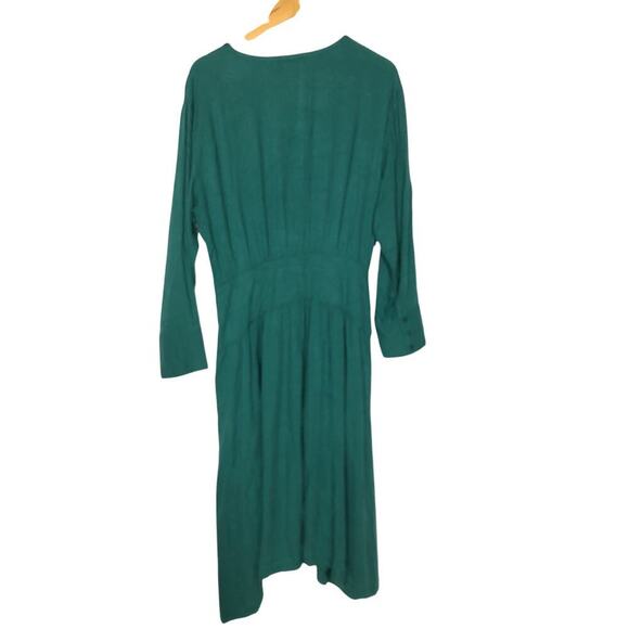 Treasure & Bond Dress Long Sleeve Lace-Up Neck Blouson Midi Green Heirloom M - Picture 3 of 7